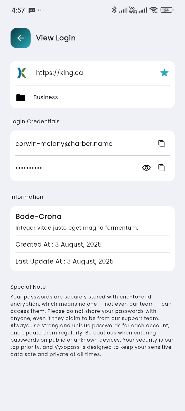 Password Detail Screen