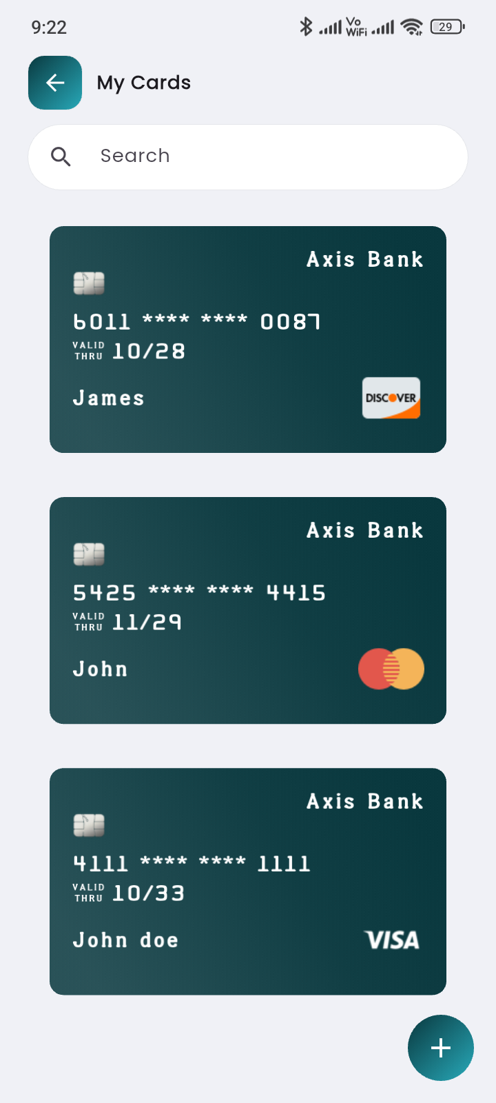 Cards List Screen